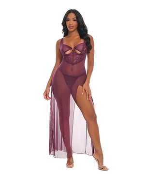 Antonella Lace Unlined Underwire Gown w/O-Ring Details – Burgundy SM – Burgundy Large by Oh la la Cheri product image