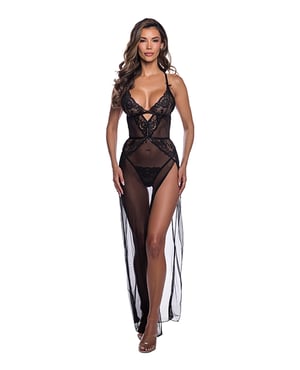 Sheer Desire Lace & Mesh Gown w/High Side Slit – Black Small, Medium by Roma Confidential product image