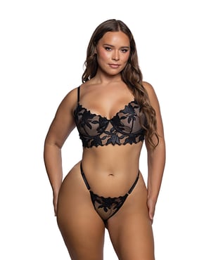 Intricate Floral Lace Underwire Bra & Panty 2 pc Set – Black 1X by Roma Confidential product image
