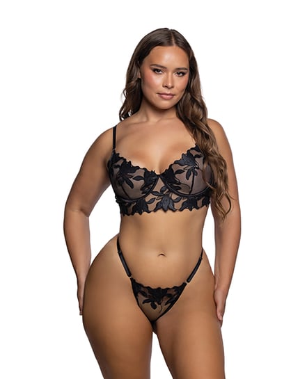 Intricate Floral Lace Underwire Bra & Panty 2 pc Set – Black 1X by Roma Confidential product image