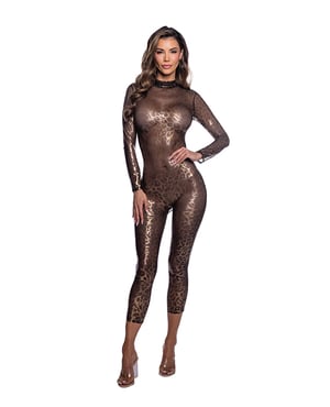 Wild Cheetah Sheer Mesh Long-Sleeve Catsuit – Leopard Medium by Roma Confidential product image