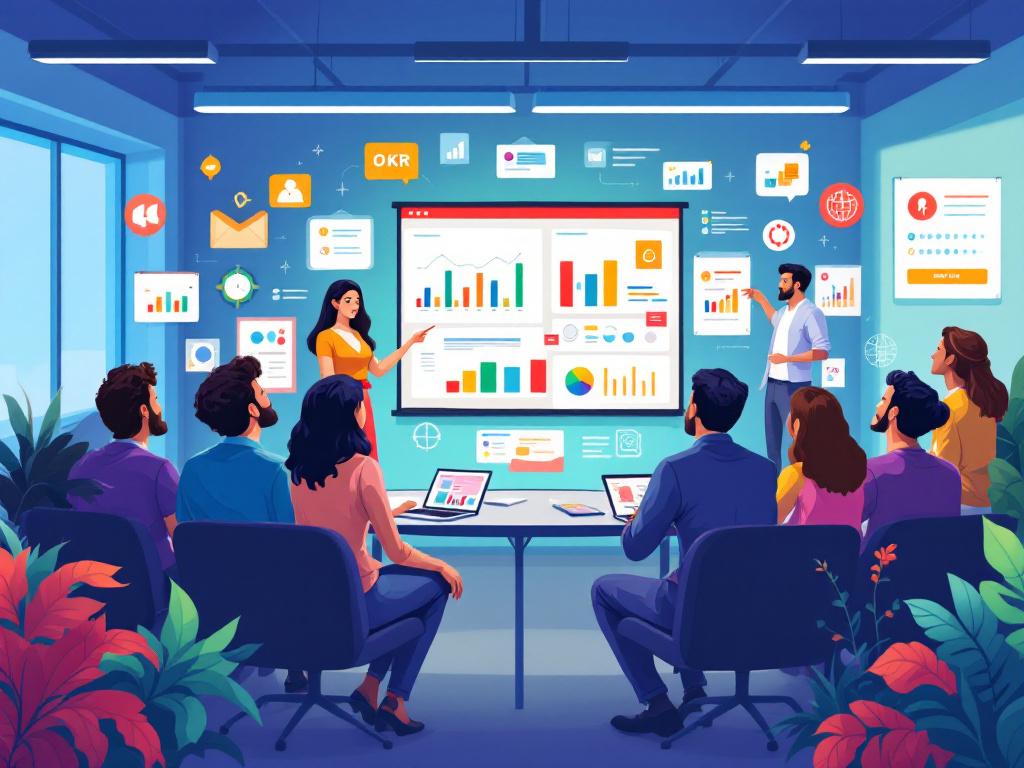 Image of a collaborative training session showcasing okr training concepts like goal-setting, progress tracking, and teamwork.