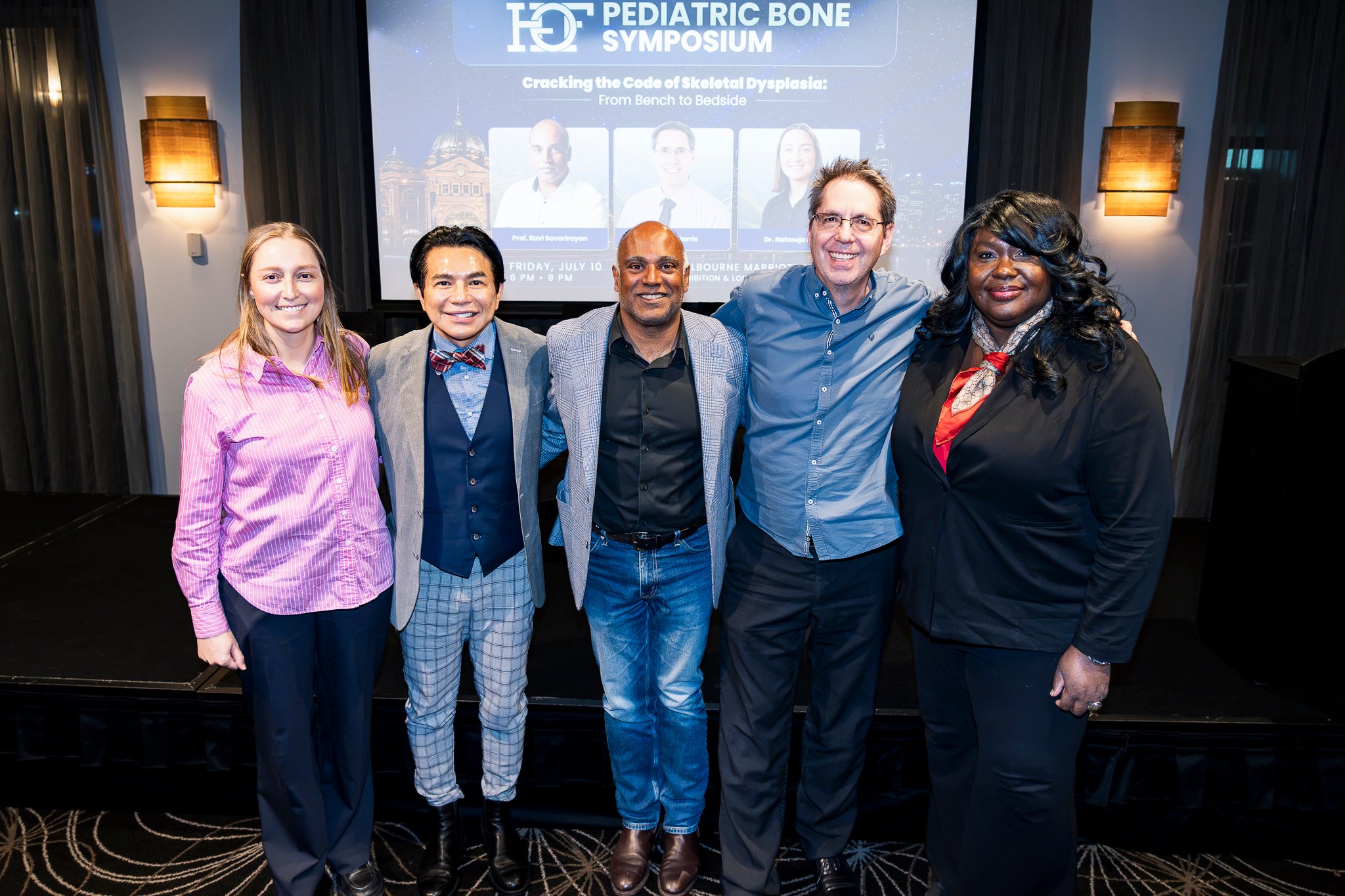 From L-R: Dr Natassja Billich, Human Growth Foundation CEO Pisit (Duke) Pitukcheewanont, Prof. Ravi Savarirayan, Dr Chris Harris and Human Growth Foundation Executive Director Daphne Plump.
