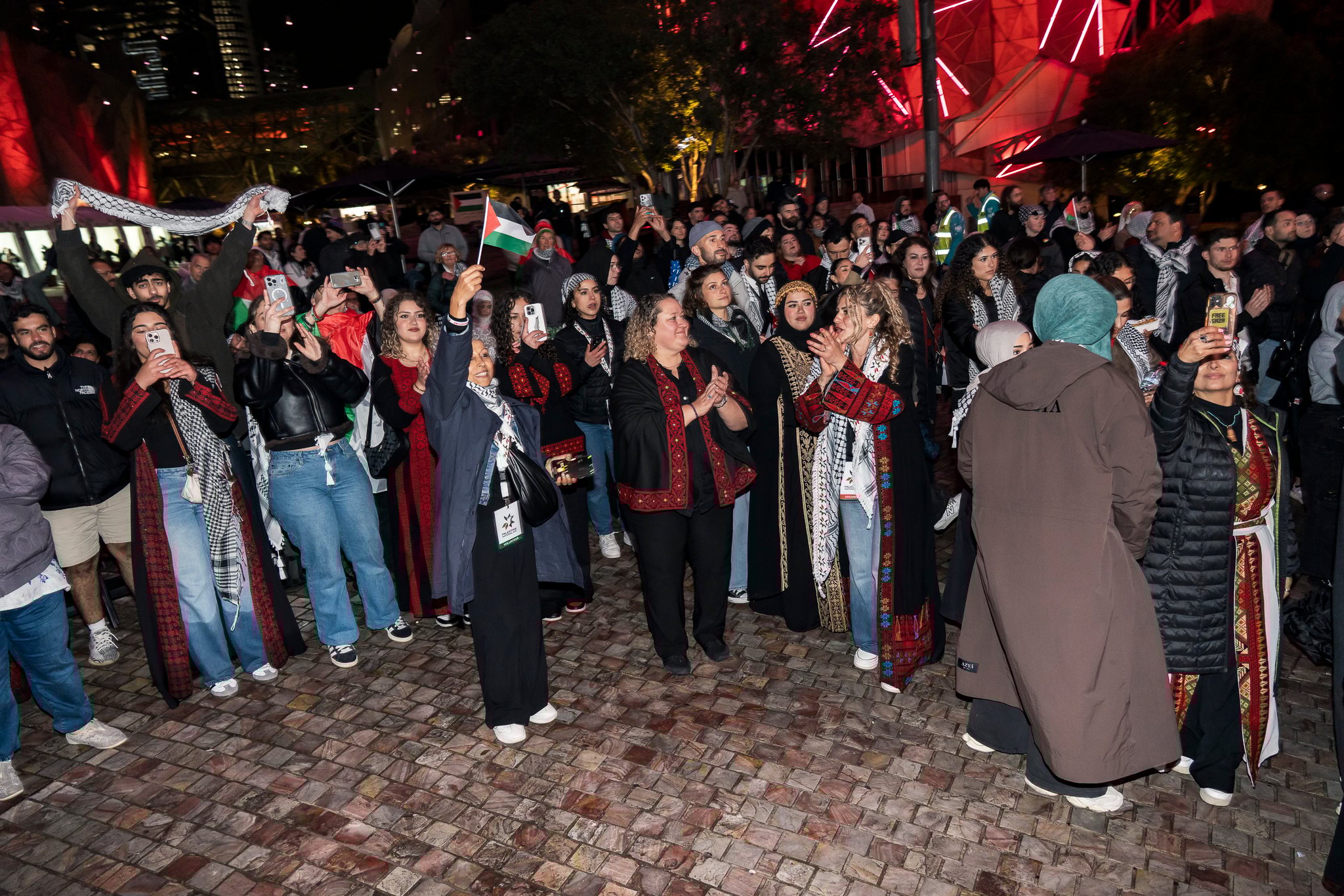 Crowds enjoying the performances at Palestine National Day 2025.