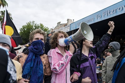 Protesters target and disrupt Victoria Police participation in the Midsumma Pride March. Photo: Matt Hrkac