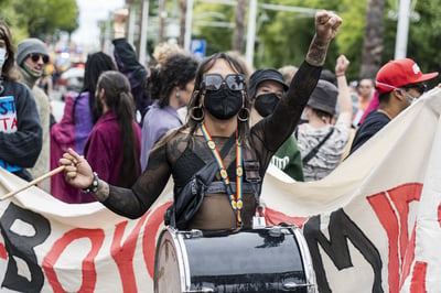 Protesters target and disrupt Victoria Police participation in the Midsumma Pride March. Photo: Matt Hrkac
