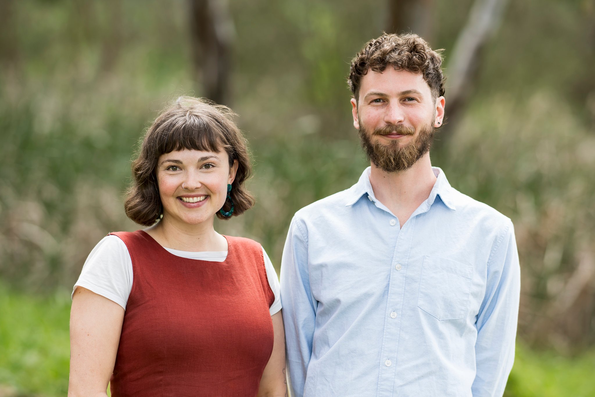 Greens candidates Emilie Flynn (Geelong) and Jesse Holden (Polwarth)