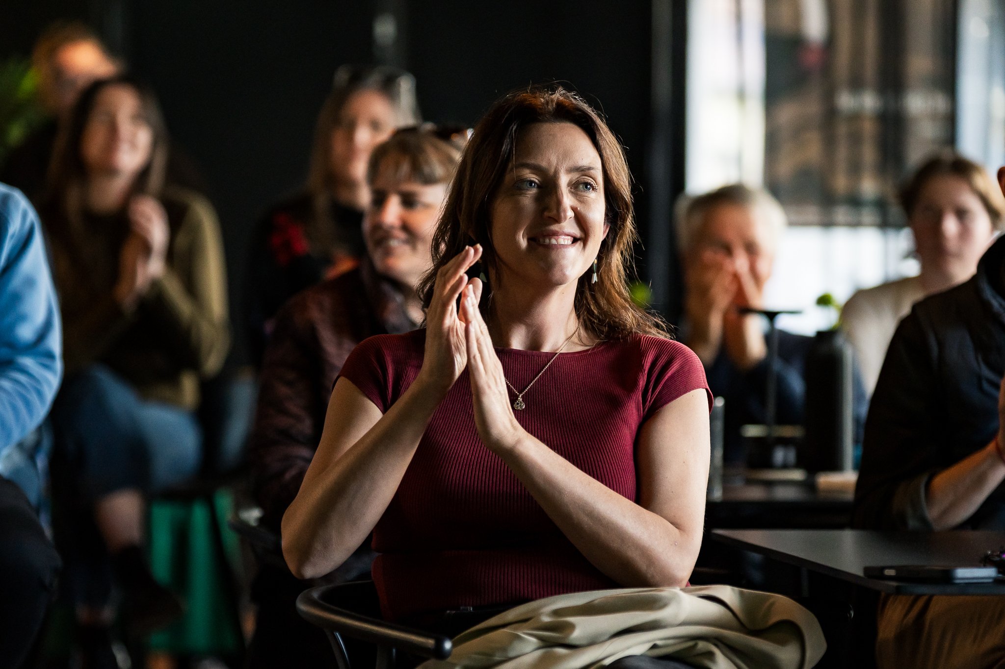Senator Steph Hodgins-May engaging with speeches at the Geelomng and Western Vic Greens campaign launch.