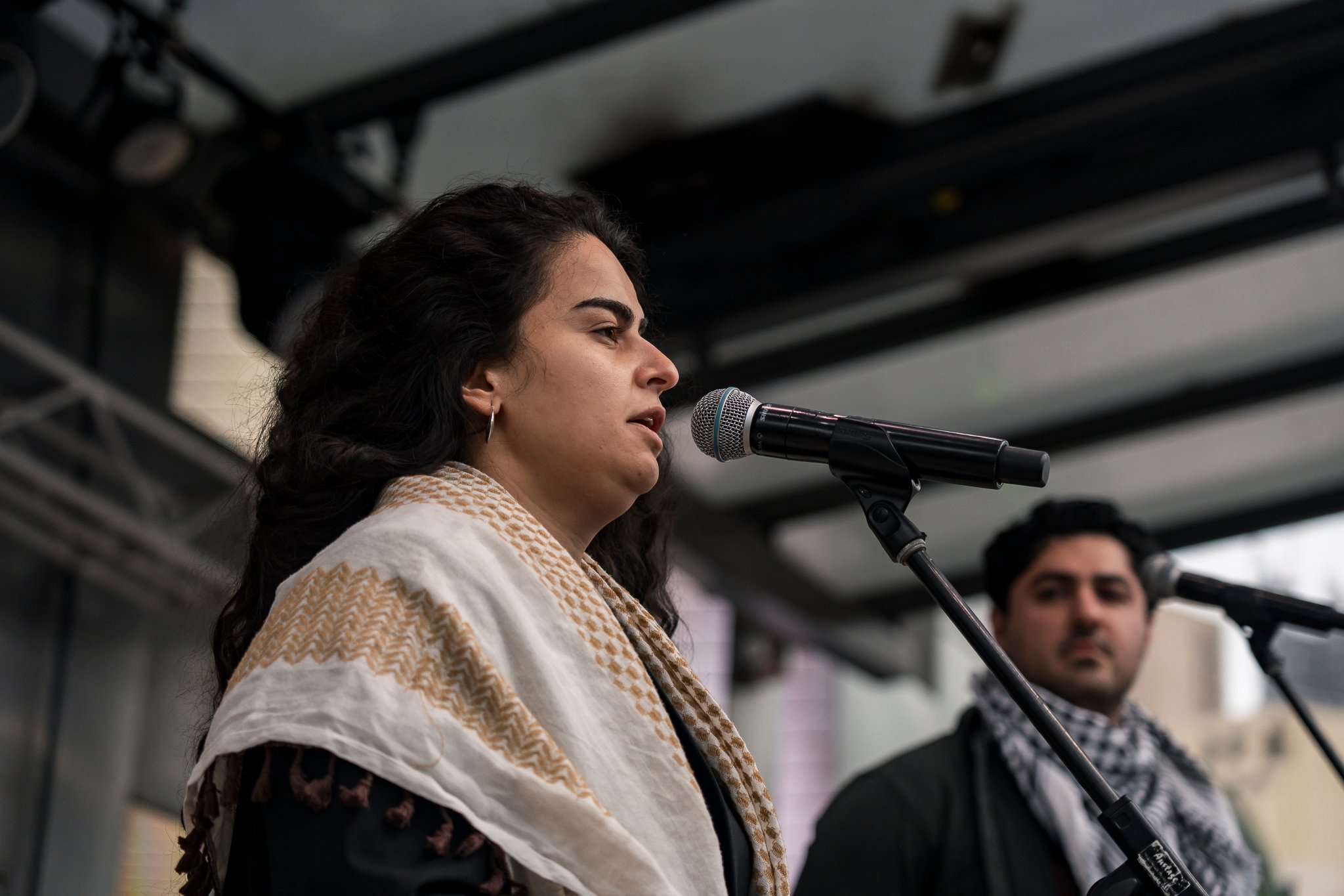 Arab music band Watar Music Ensemble performs on stage.