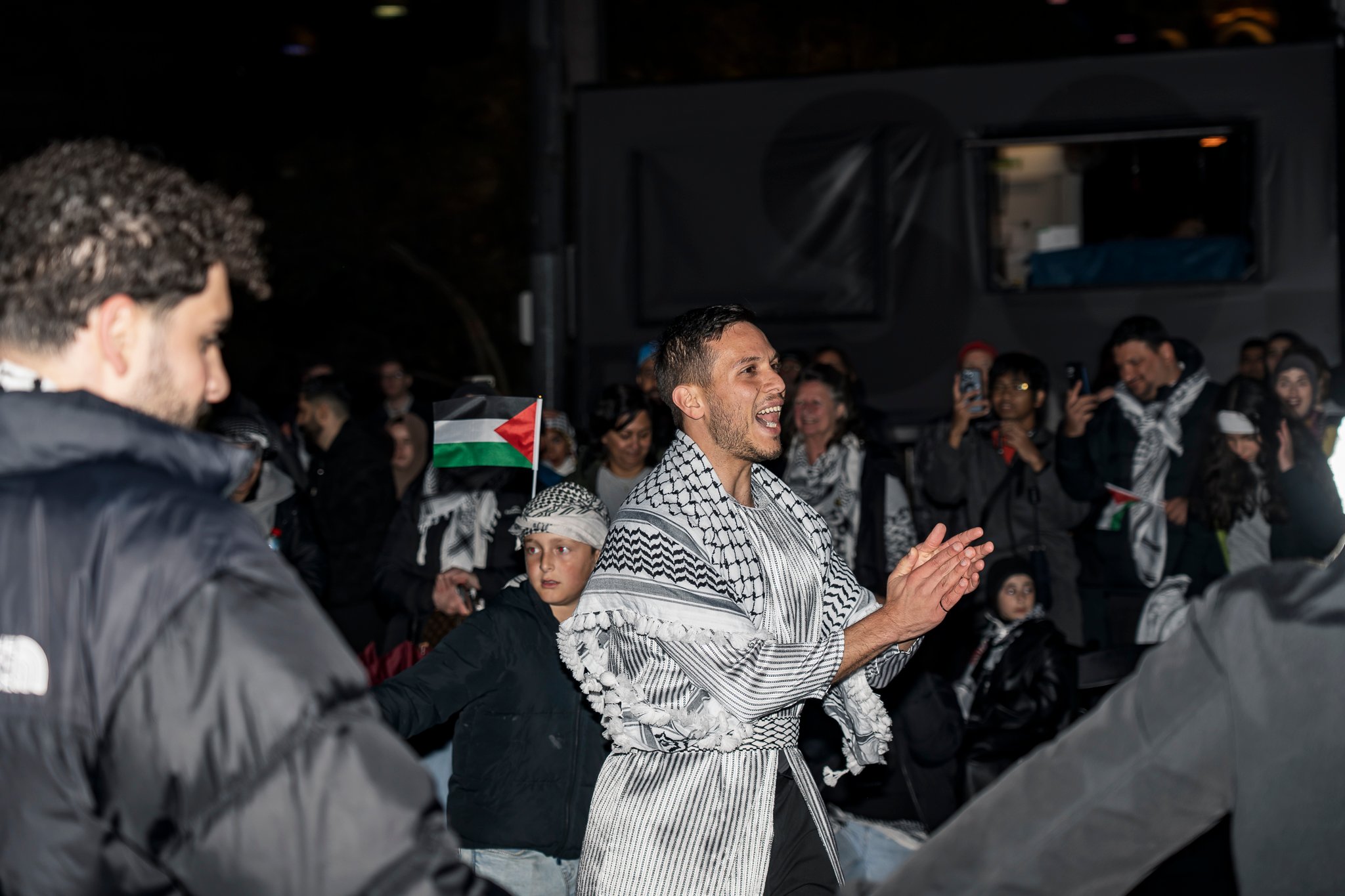 Crowds enjoying the performances at Palestine National Day 2025.