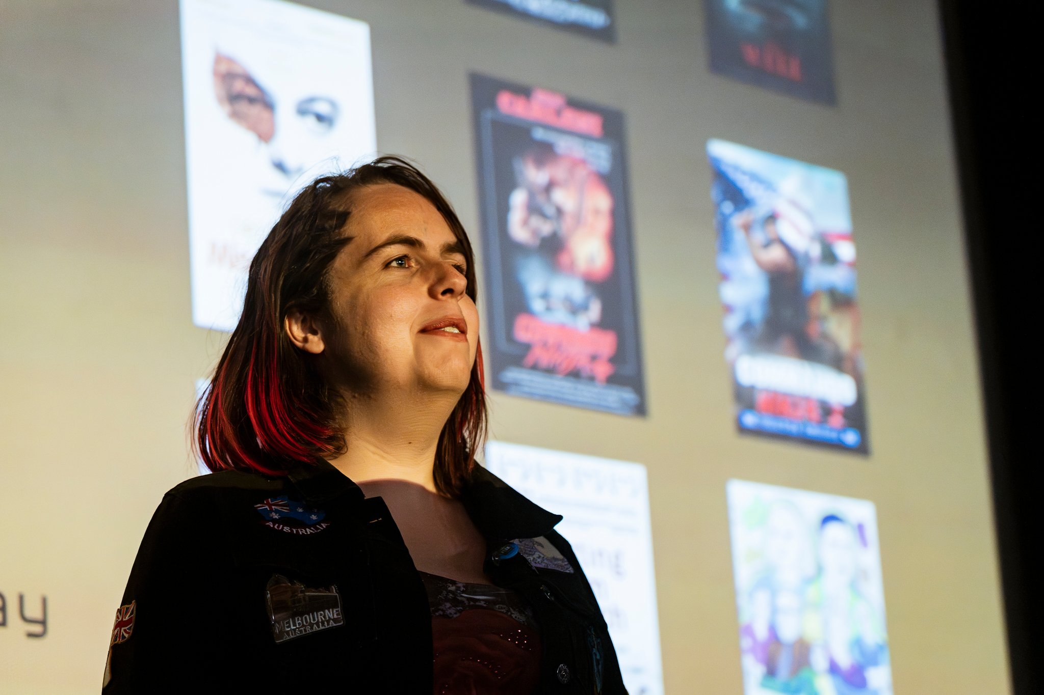 Dia Taylor speaking at a film screening of Wanda and Sully