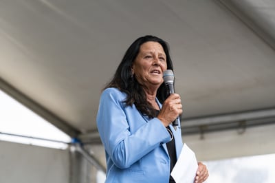 Christine Couzens, MP for Geelong addresses the crowd at Pako Festa 2022