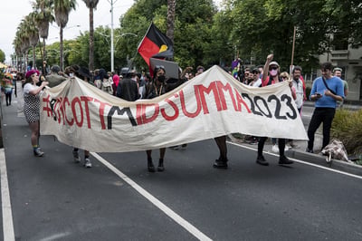 Protesters target and disrupt Victoria Police participation in the Midsumma Pride March. Photo: Matt Hrkac
