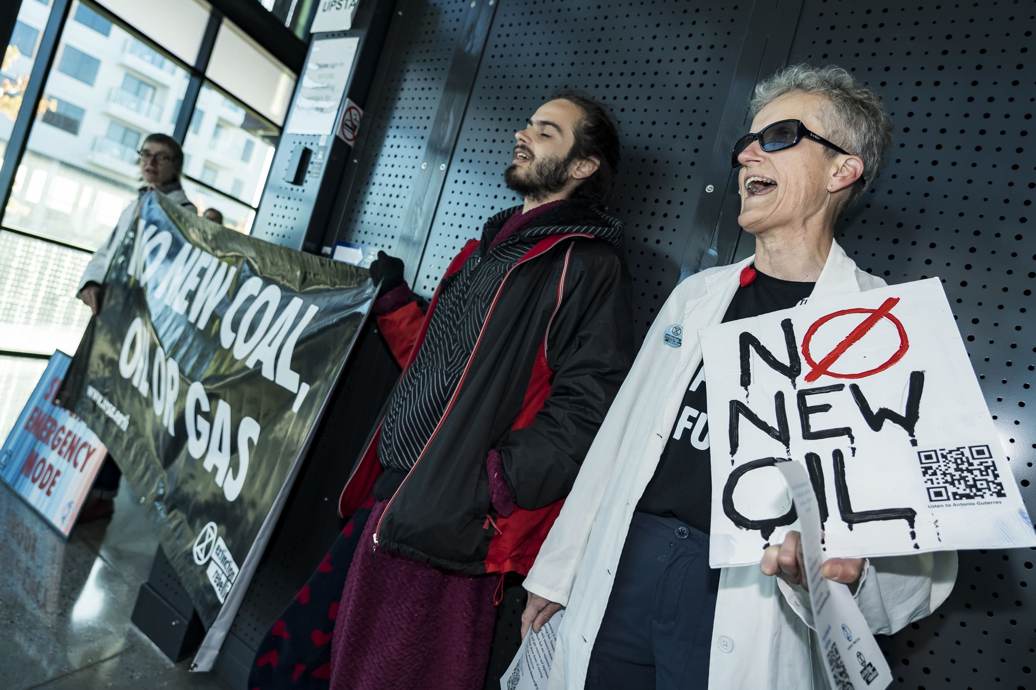 Extinction Rebellion activists occupy the foyer of the South Australia Drill Core Reference Library. Photo: Matt Hrkac