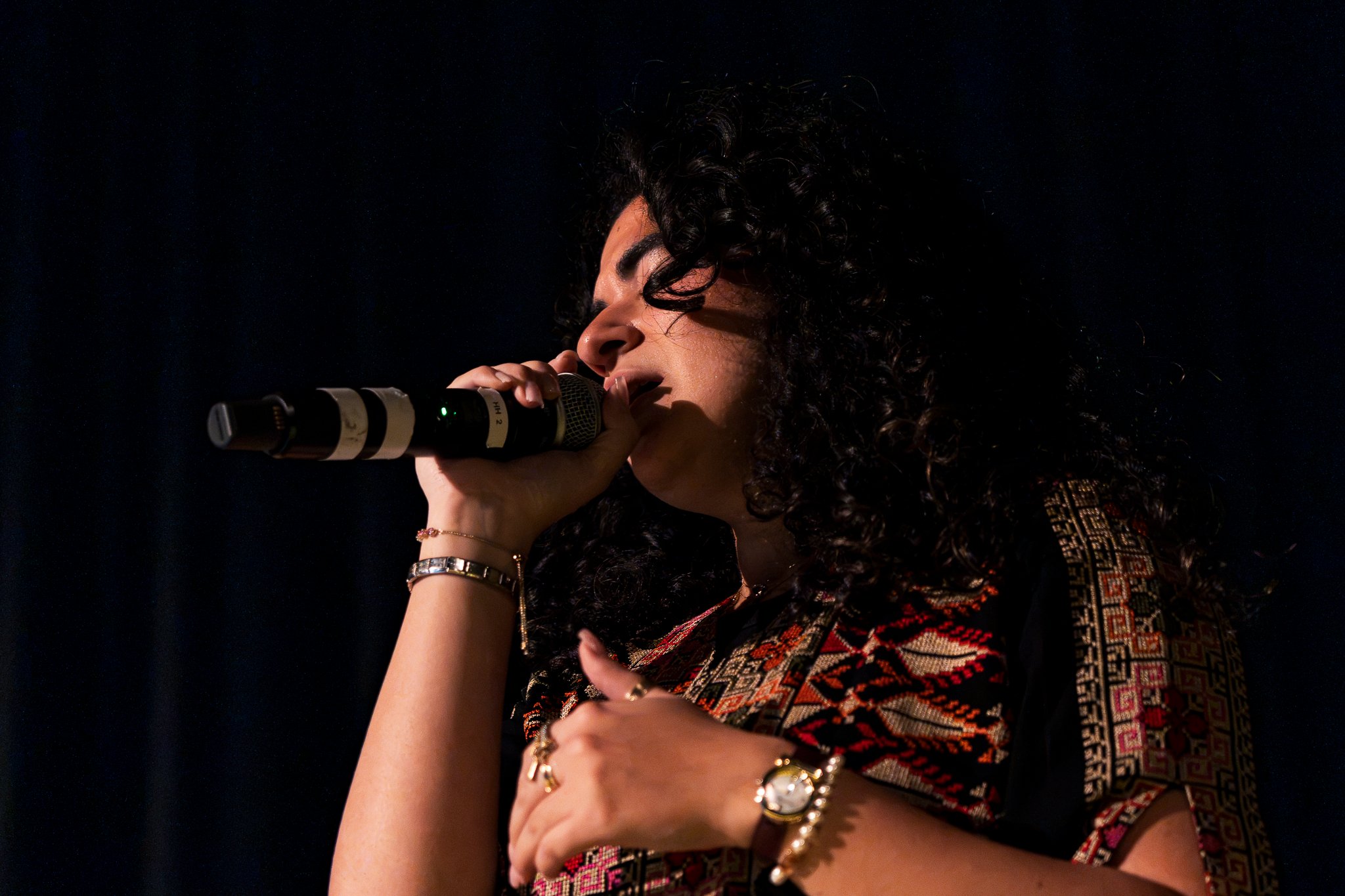 Palestinian-Australian singer Heba Tayeh performs with Skaik Bahar at Collingwood Town Hall