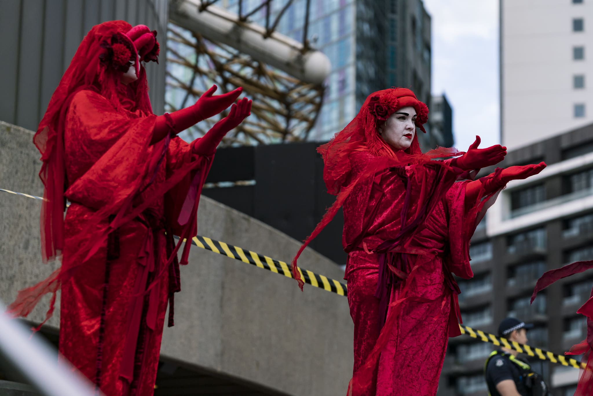 The Red Rebels also joined the protest on the lawn. Photo: Matt Hrkac