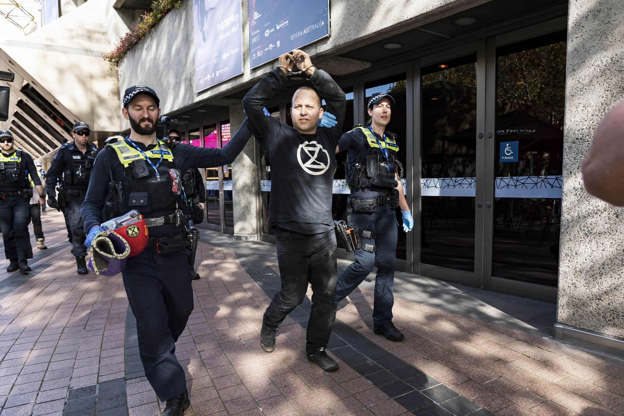 The climber was arrested for his part in the action. Photo: Matt Hrkac