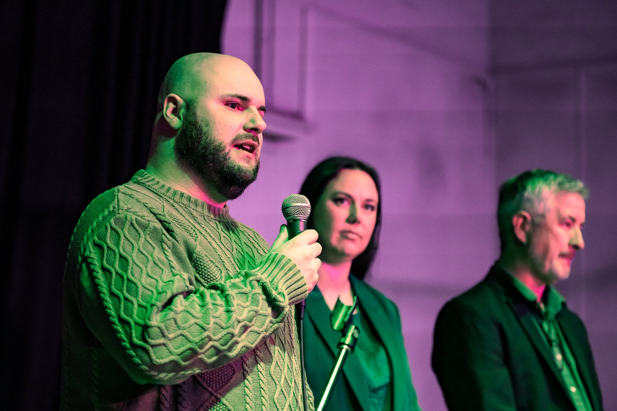 Greens candidate for Eureka, Sam McColl, addresses attendees at the Ballarat Greens campaign launch.