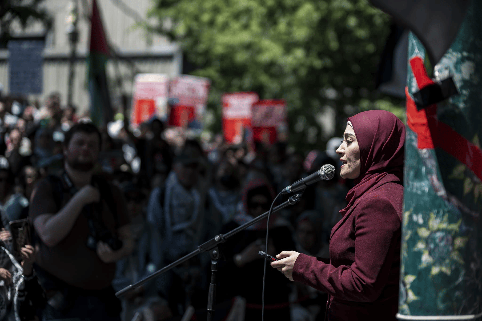 Senator Fatima Payman speaking at a rally. Photo: Matt Hrkac