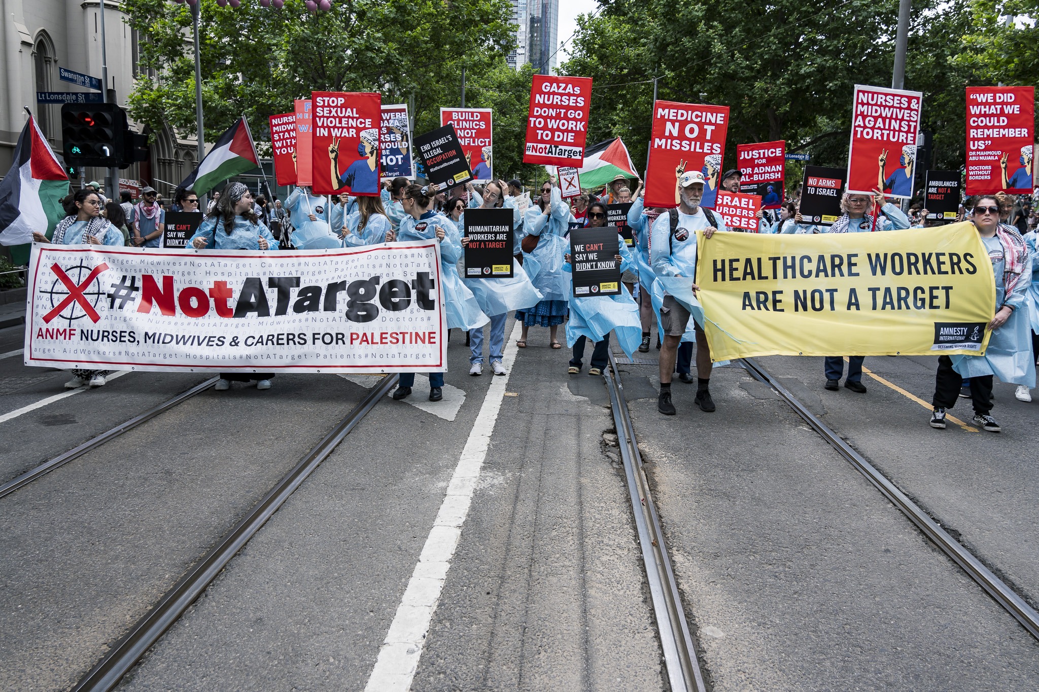 Photos: Healthcare Workers for Palestine contingent at weekly Palestine rally