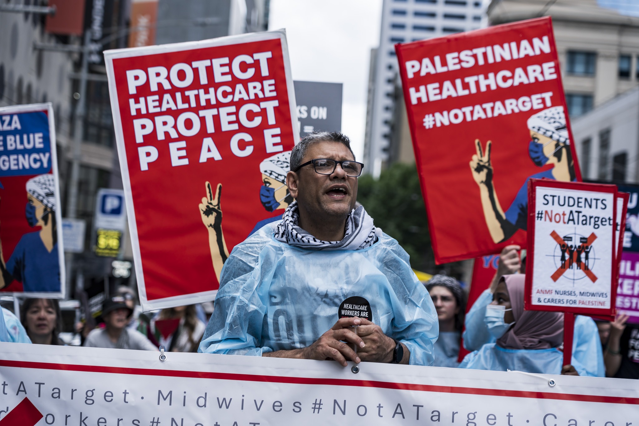 Photos: Healthcare Workers for Palestine contingent at weekly Palestine rally