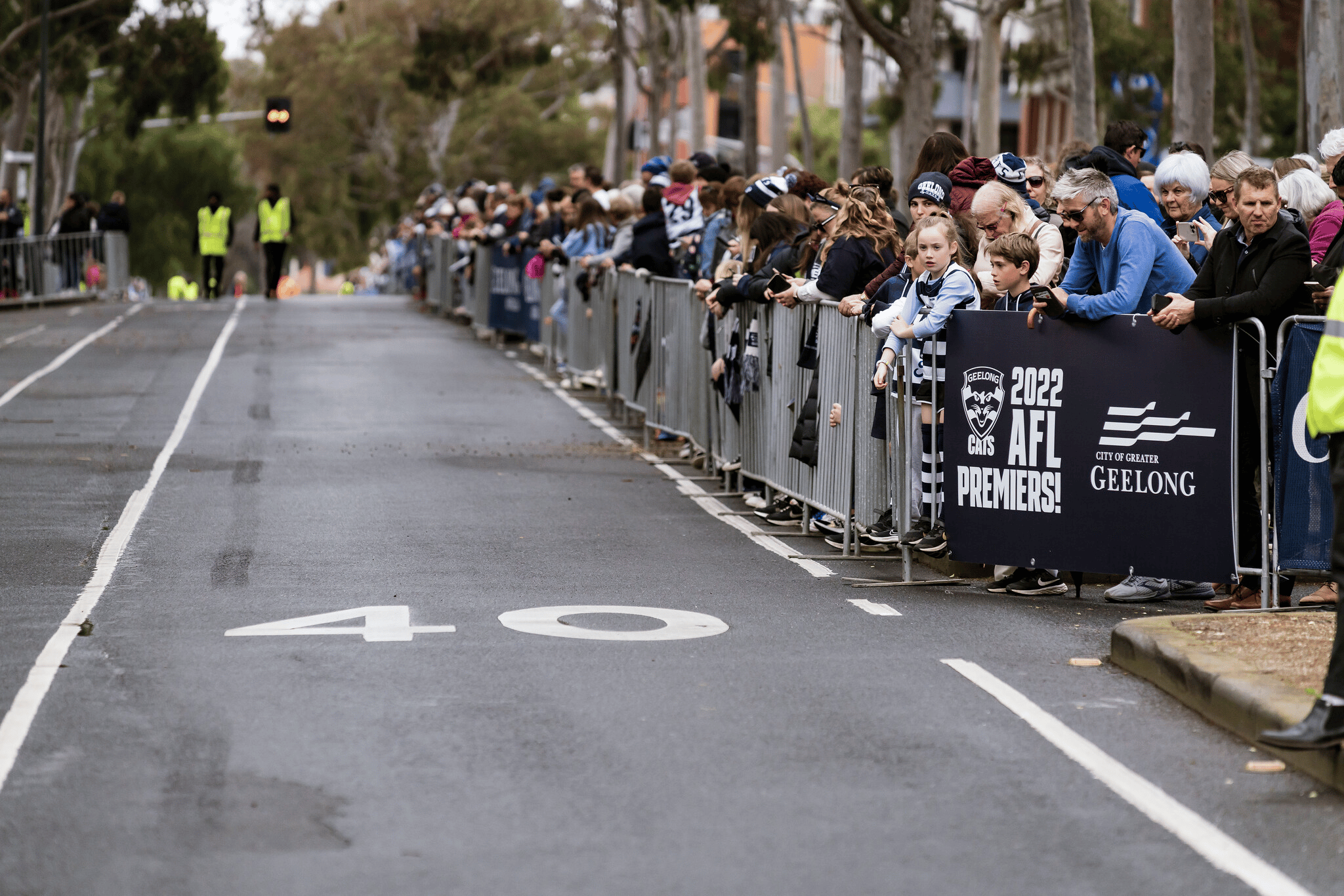 Thousands of fans line the streets for the 2022 Geelong Cats Premiership Parade.