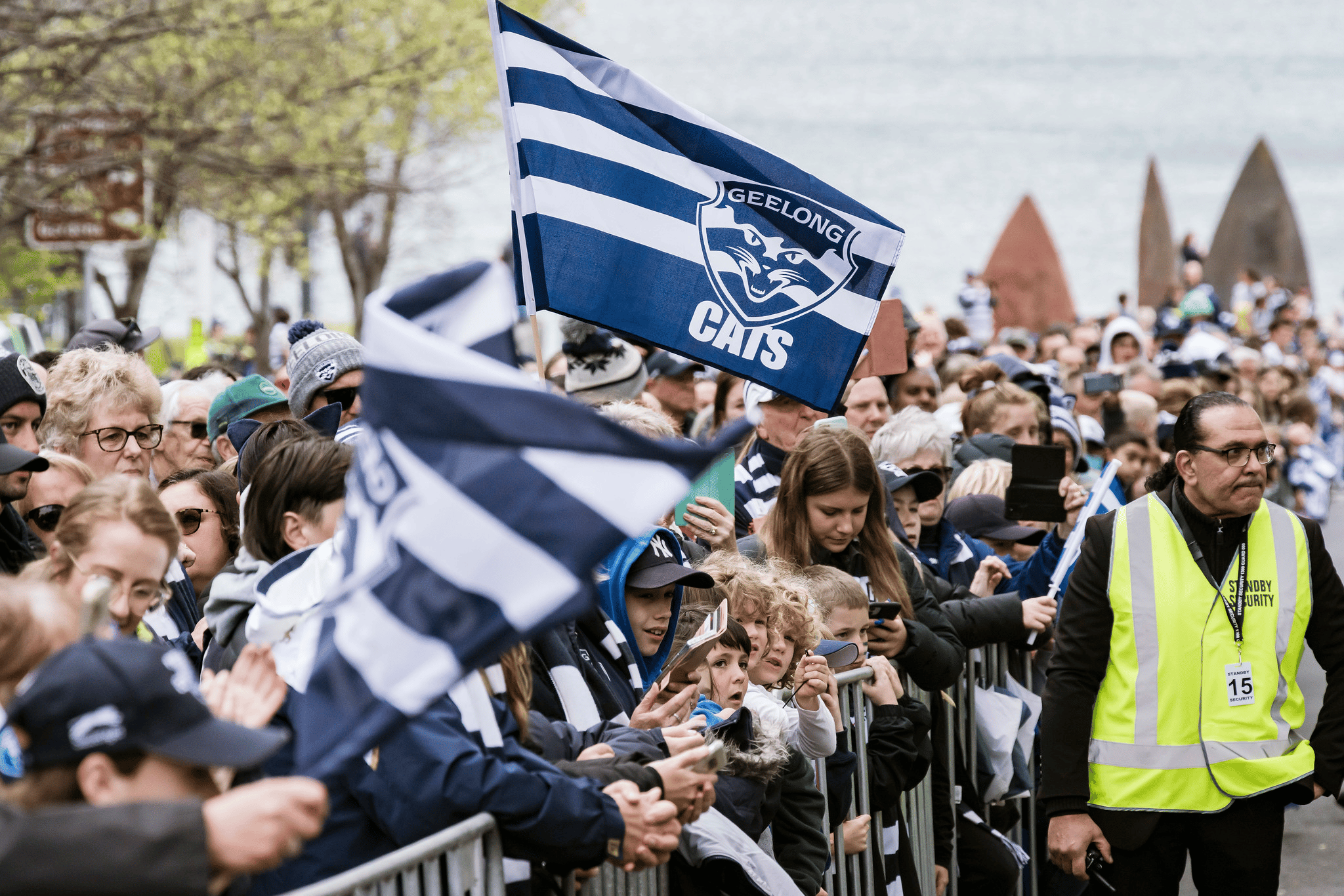Thousands of fans line the streets for the 2022 Geelong Cats Premiership Parade.