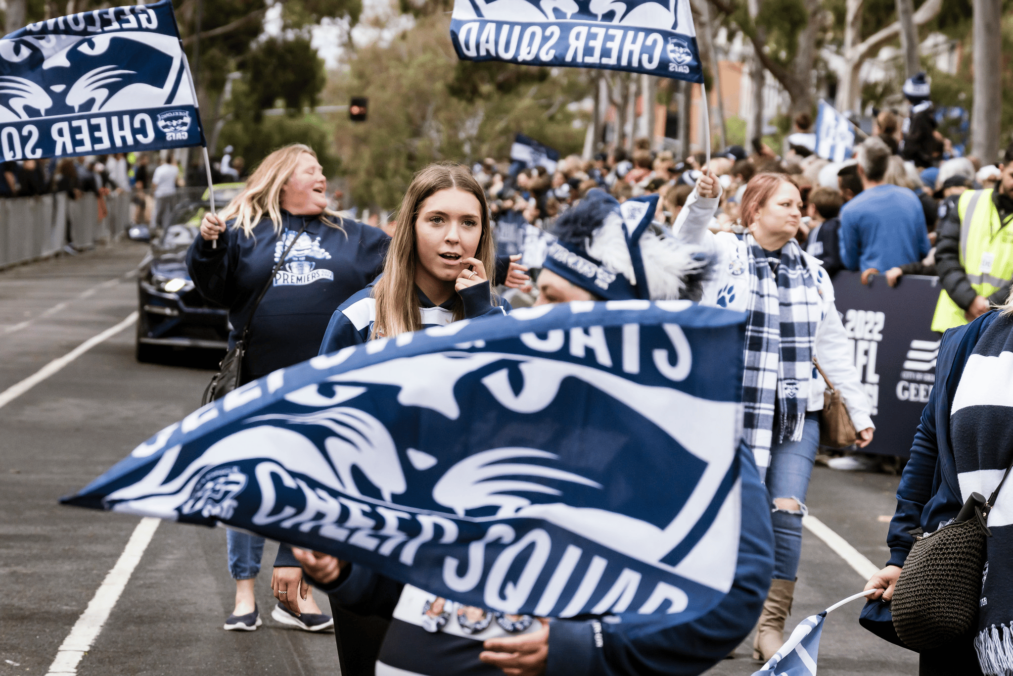 Thousands of fans line the streets for the 2022 Geelong Cats Premiership Parade.
