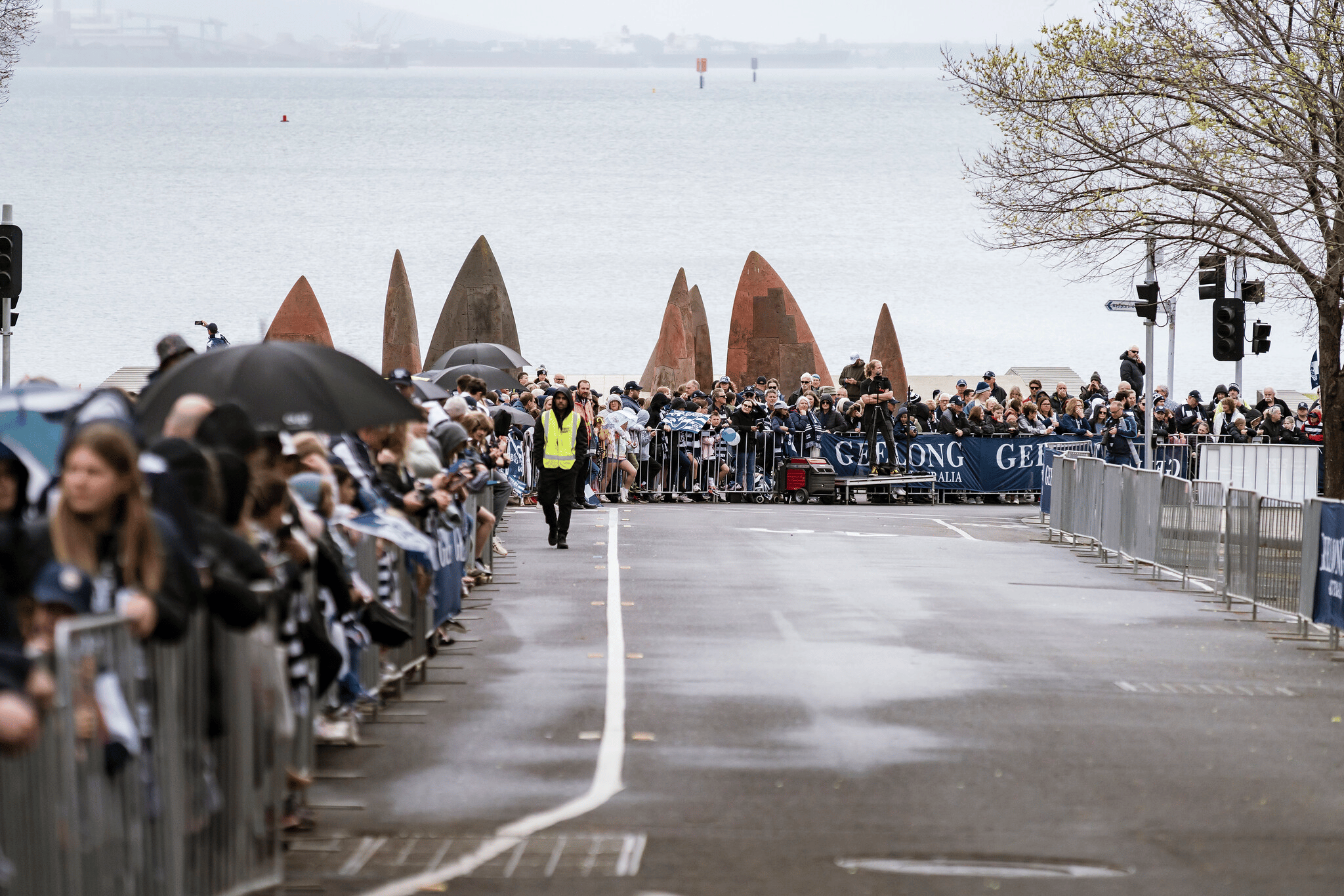 Thousands of fans line the streets for the 2022 Geelong Cats Premiership Parade.
