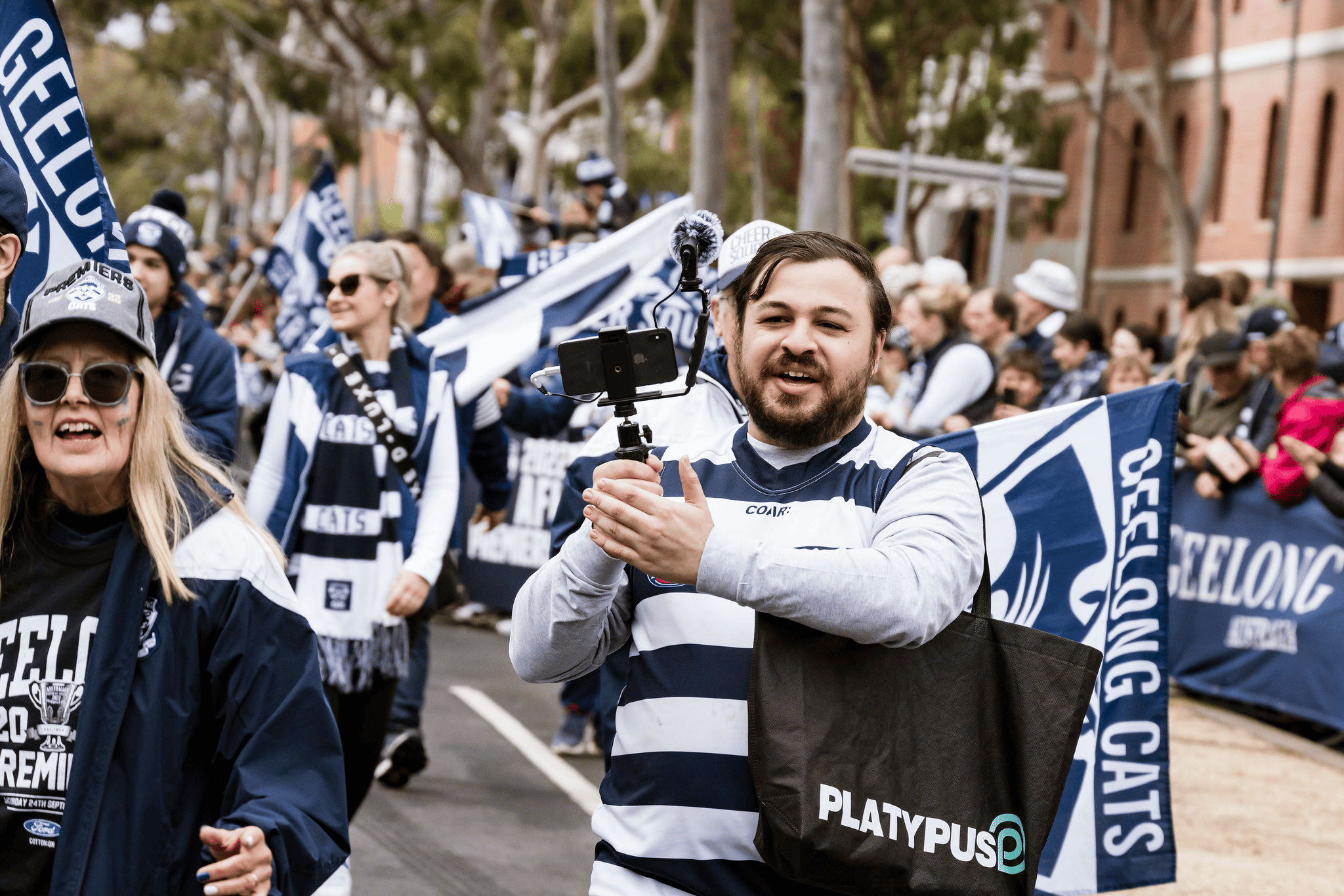 Thousands of fans line the streets for the 2022 Geelong Cats Premiership Parade.