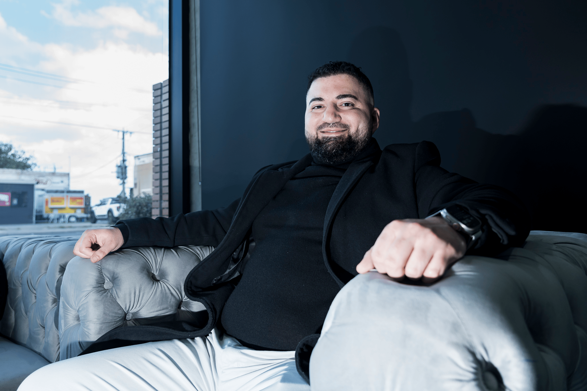 Personal branding photoshoot for Hash Tayeh, Burgertory CEO and Palestinian Australian activist.