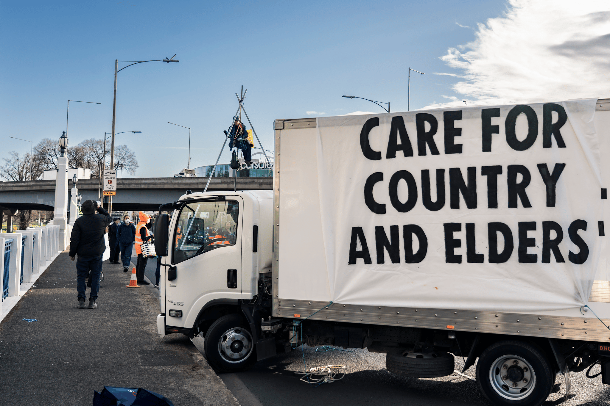 Protesters block Punt Road Bridge in solidarity with Gunditjmara People opposed to seismic blasting