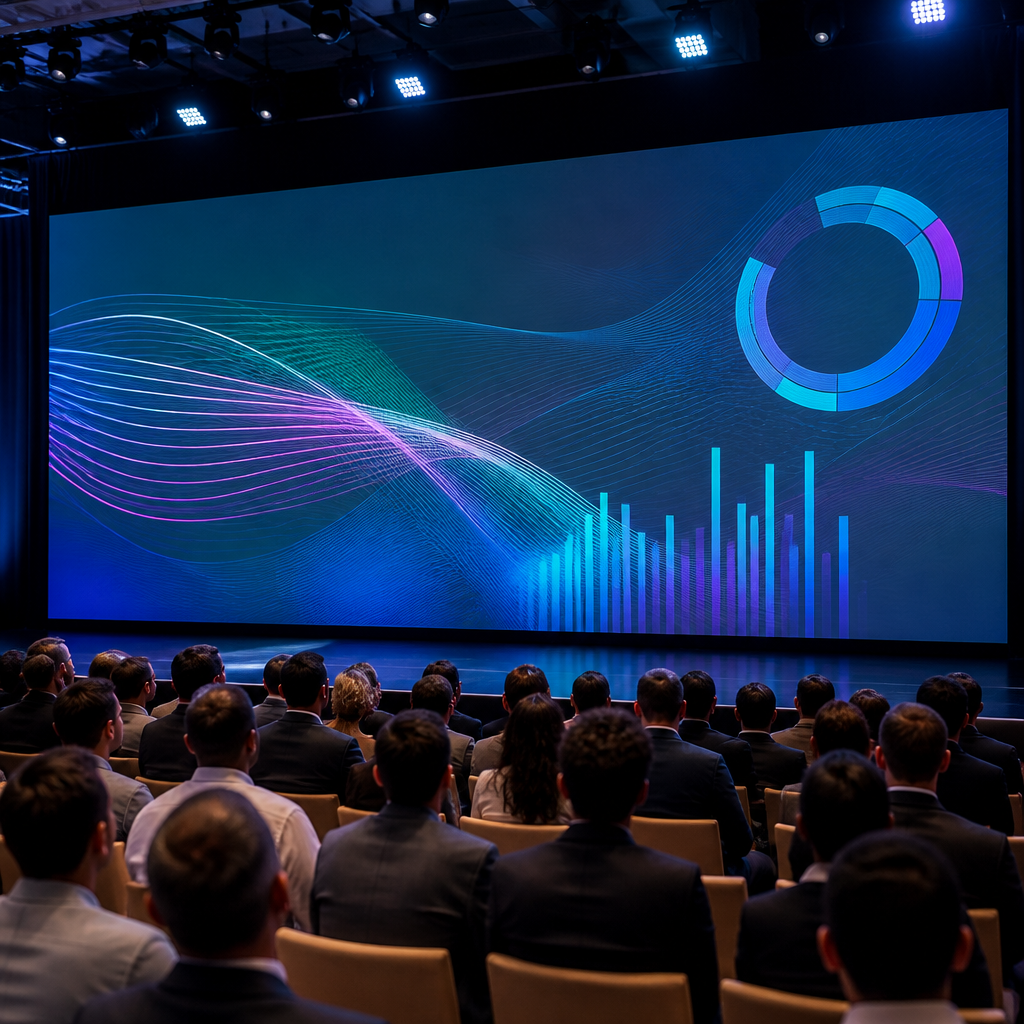 Destaque apresentações, vídeos e conteúdos visuais com uma área ampla e fácil de acompanhar. Mais impacto para palestras, cerimônias e eventos corporativos.
