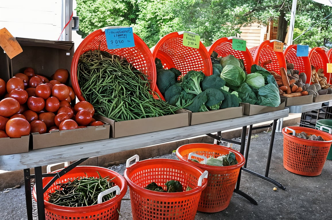 The same market stall photo upscaled 4×, with sharper detail