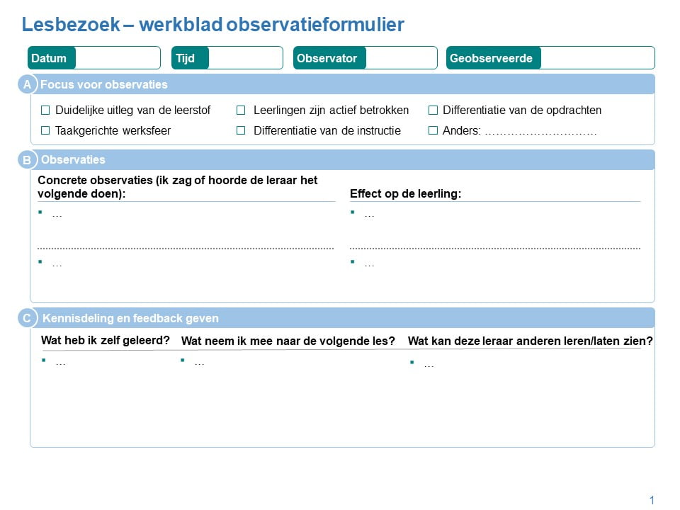 Figuur 1: Voorbeeld van een lesbezoek observatieformulier