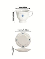 ⁦كوب وصحن سيراميك الطائر الازرق⁩ - الصورة ⁦2⁩