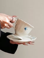 كوب وصحن سيراميك الطائر الازرق