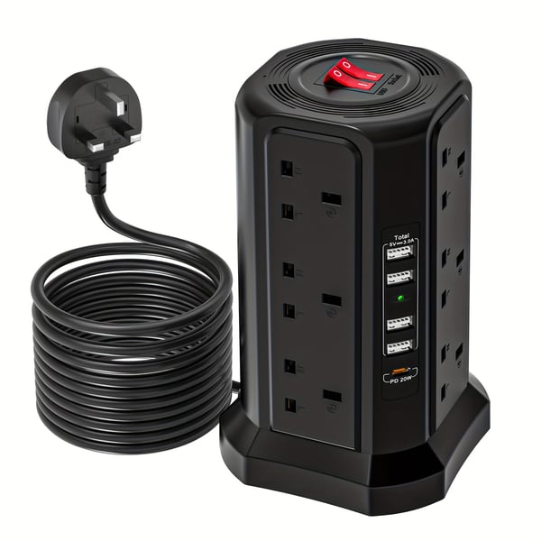 مكعب شحن طاقة مع 12 منفذًا و 5 منافذ USB شحن سريع PD بقدرة 20 واط
