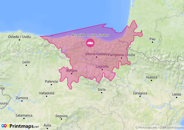 Mapa de zona de operación de Dronantes desde Bilbao