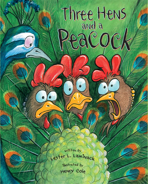 Three Hens And A Peacock