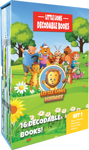 Little Lions Decodable Books, Set 1: Short Vowels, Digraphs, Floss Rule, Blends (16 Books)