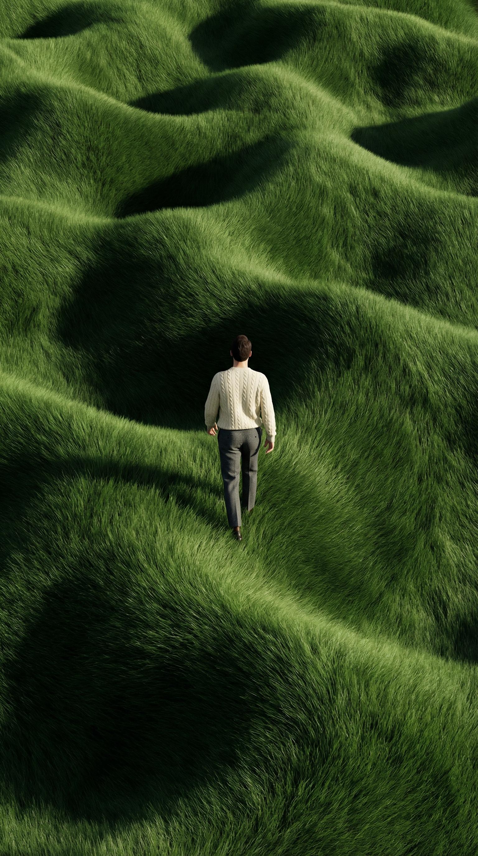 Start frame for Man Walking on Grassy Waves, by Kling O3 Pro