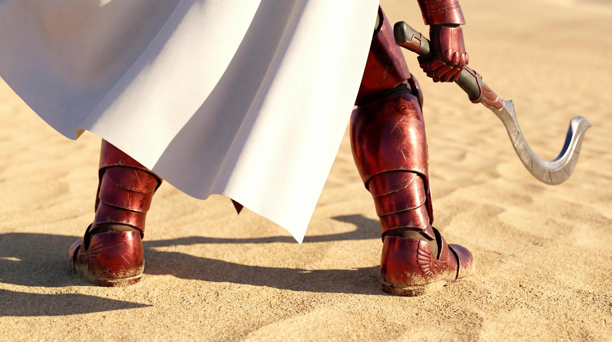 Start frame for Warrior Walking in Desert Sand — Grok Video