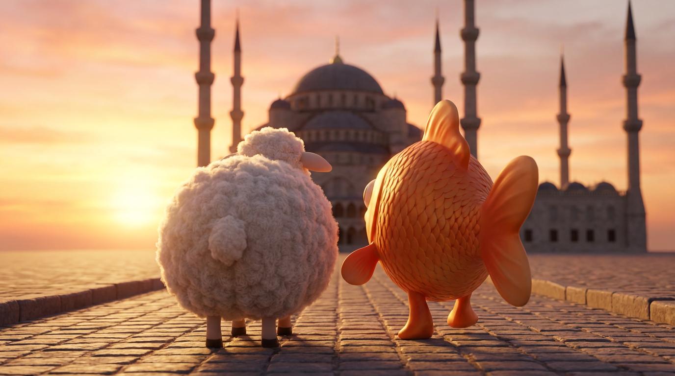 Start frame for Sheep and Goldfish at a Mosque — MiniMax Hailuo-02 Pro