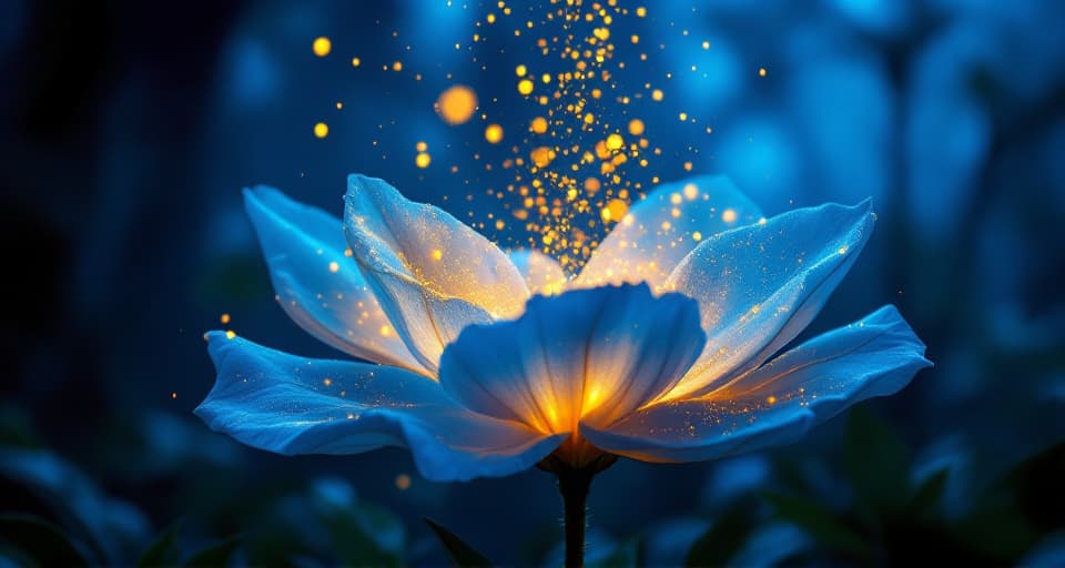 Start frame for Bioluminescent Flower with Glowing Pollen — Kling 2.6 Pro