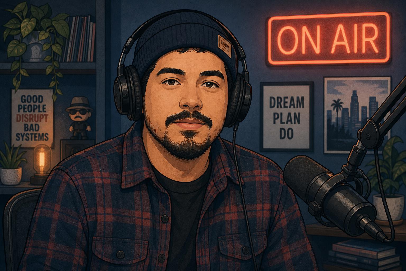 Start frame for AI Podcast Host Talking Into the Mic — Hedra Character 3