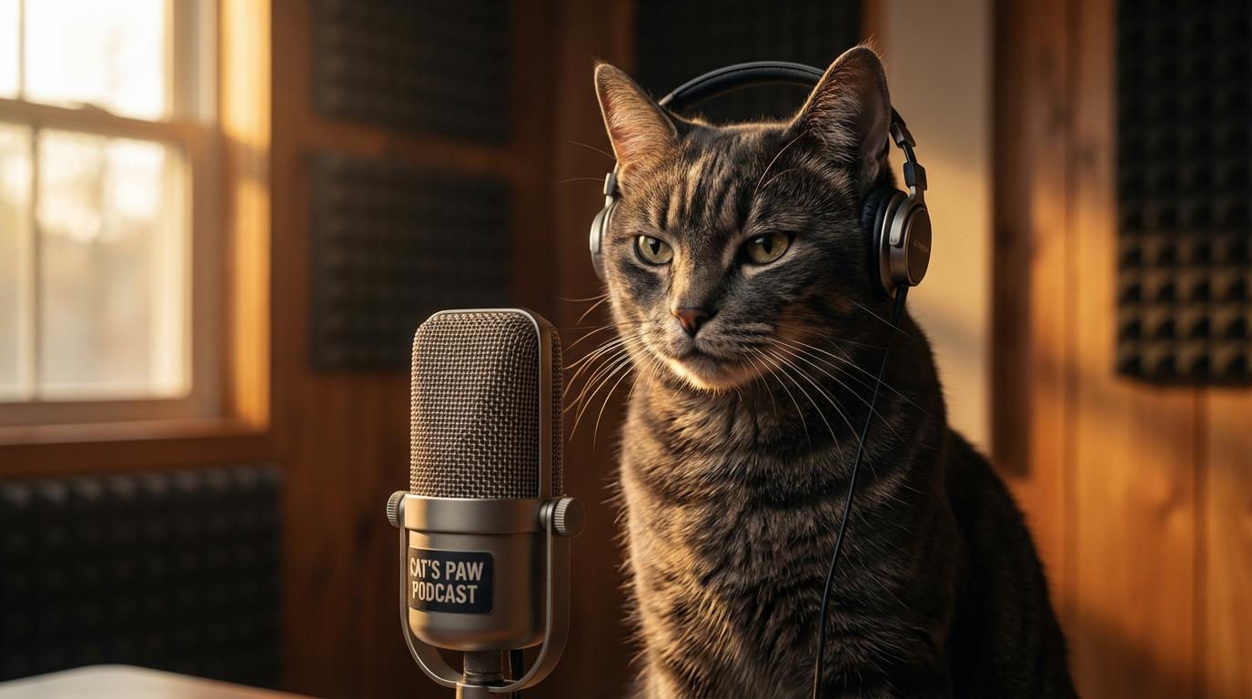 Start frame for Cat Hosting a Podcast — Hedra Character 3