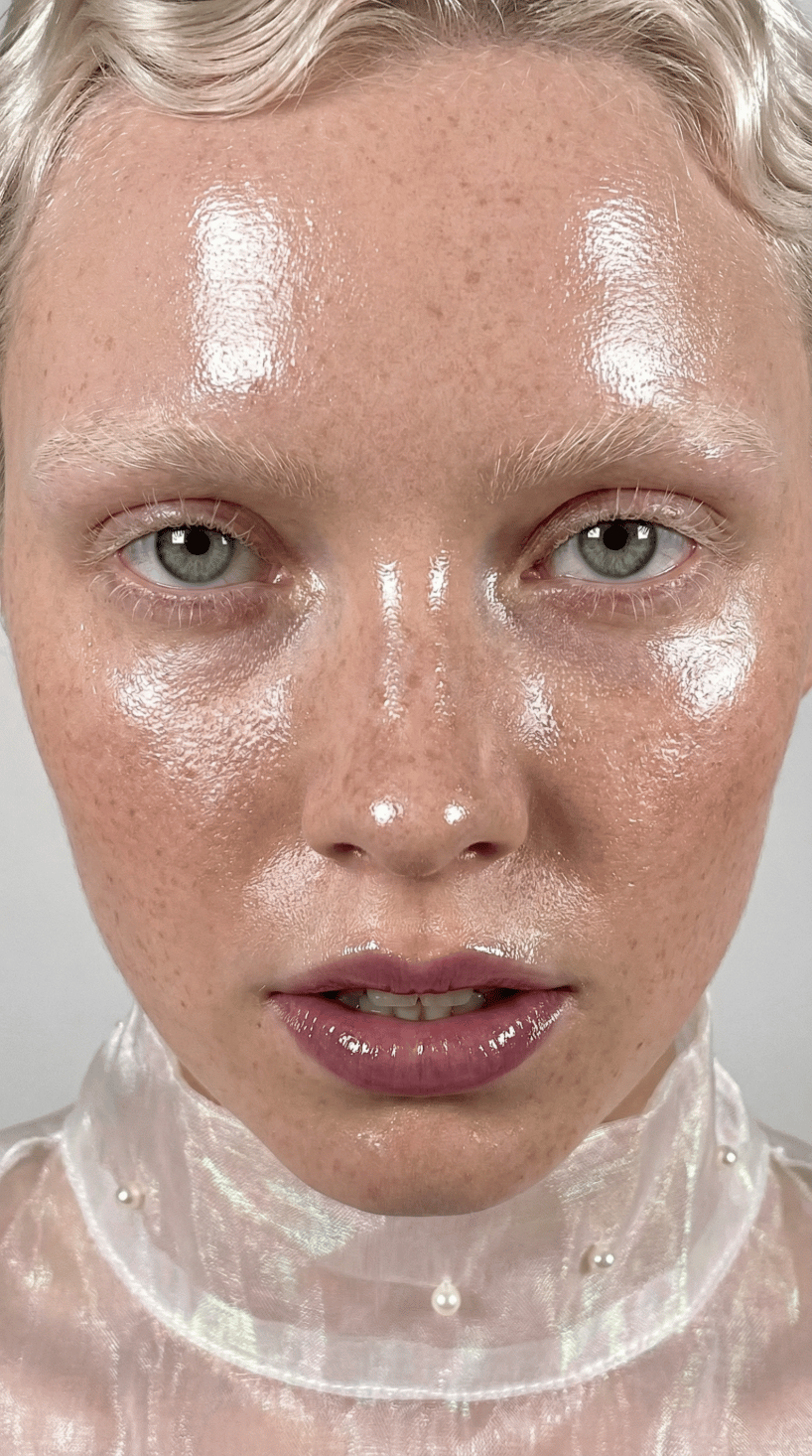 Start frame for Glossy Skincare Portrait — Kling O1