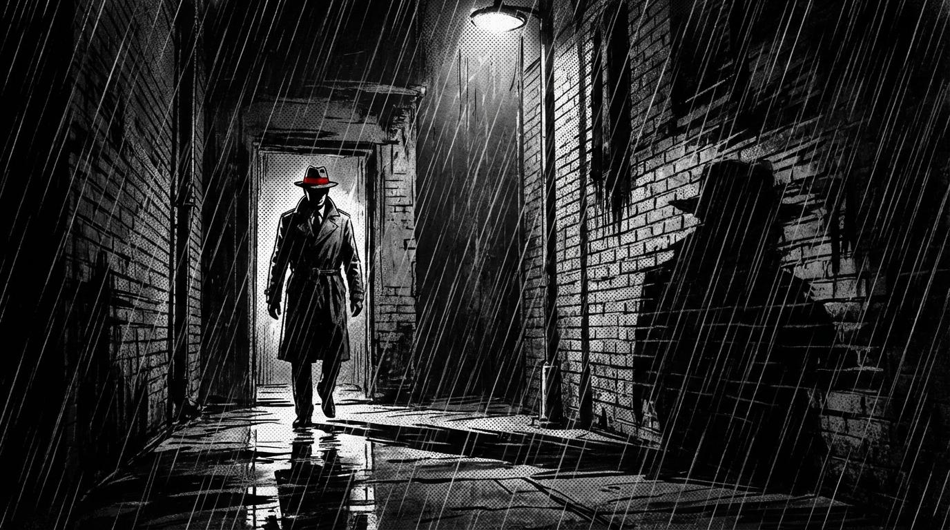 Start frame for Kling 2.1 Master: Noir Detective in Rain Alley