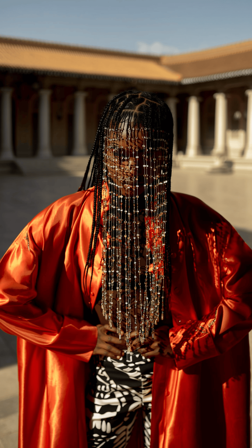 Start frame for Model in Orange Satin, Generated by Kling O1